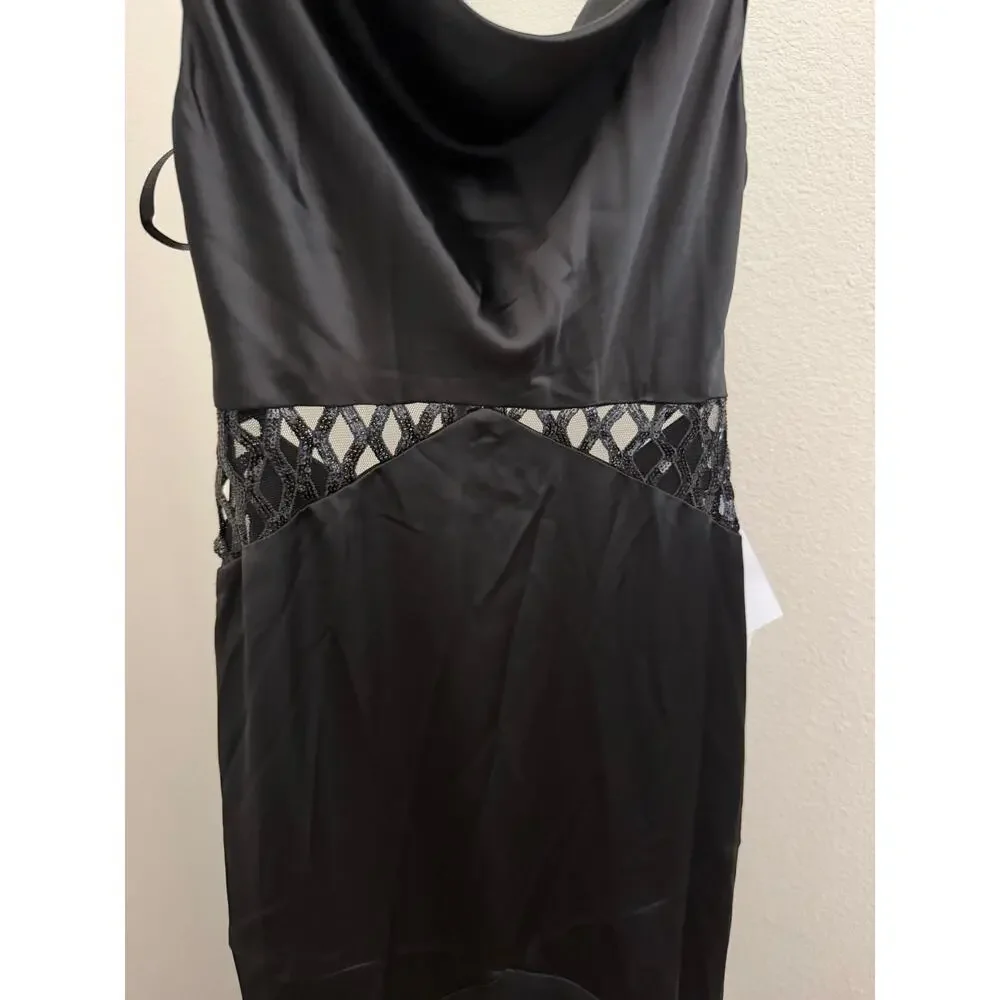 New Seni & Cade Juniors' Satin Cowlneck Cutout Gown S black - Picture 4 of 6